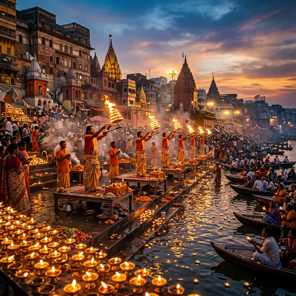Ganga Aarti at Varanasi Ghats — the spiritual heart of Kashi